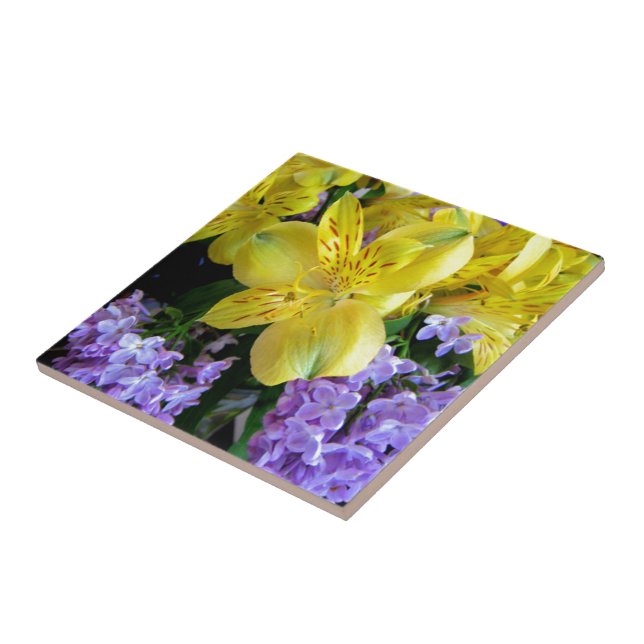 Yellow Daylilies & Purple Lilac Flowers Tile (Side)