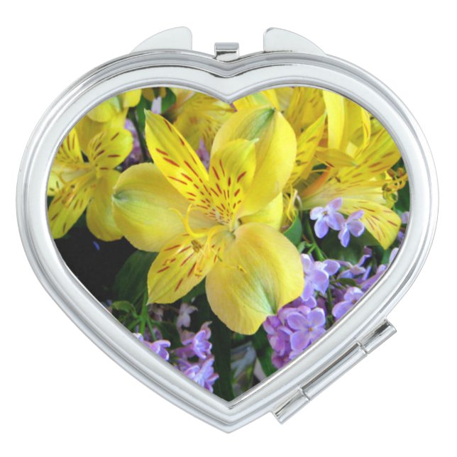 Yellow Daylilies & Purple Lilac Flowers Vanity Mirror (Front)