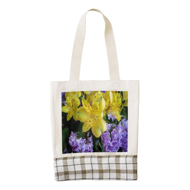 Yellow Daylilies & Purple Lilac Flowers Zazzle HEART Tote Bag (Front)