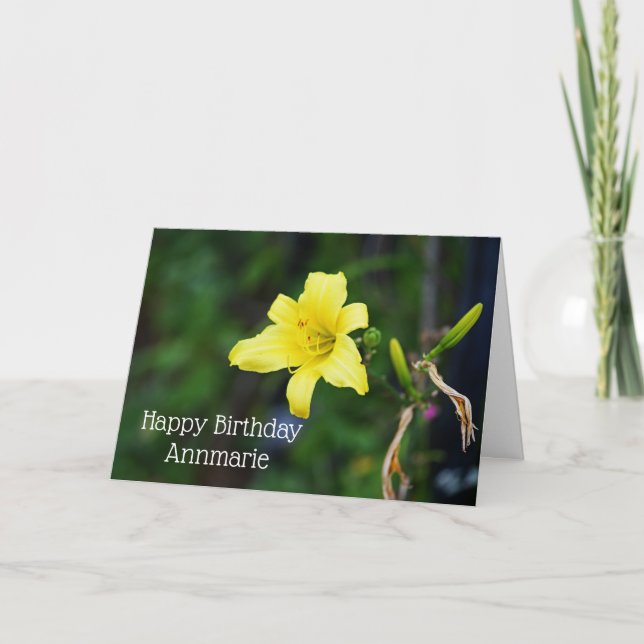 Yellow Daylily Elegant Flower Birthday Card (Front)