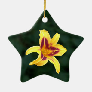 Yellow Daylily Flower with Red, Hemerocallis: Ceramic Ornament