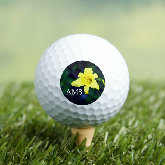 Yellow Daylily Monogram Golf Balls (Insitu Tee)