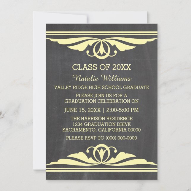 Yellow Deco Chalkboard Graduation Invite (Front)