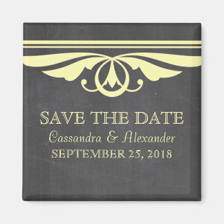 Yellow Deco Chalkboard Save the Date Magnet