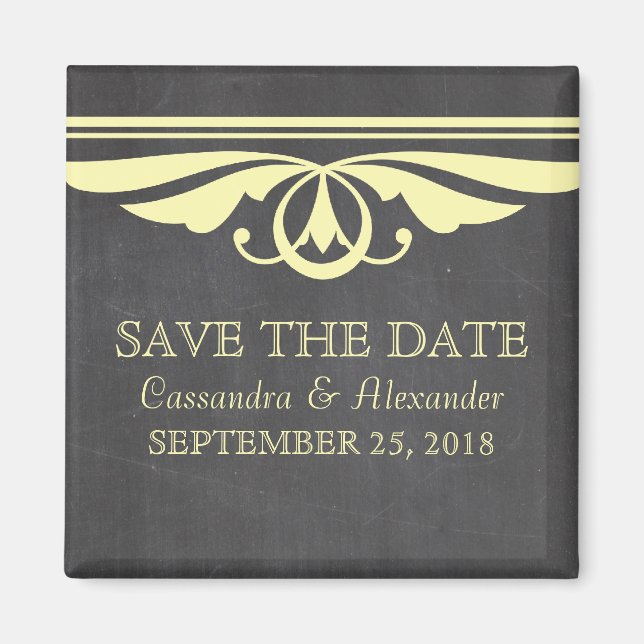 Yellow Deco Chalkboard Save the Date Magnet (Front)