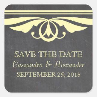 Yellow Deco Chalkboard Save the Date Stickers