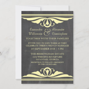 Yellow Deco Chalkboard Wedding Invite