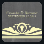 Yellow Deco Chalkboard Wedding Stickers<br><div class="desc">Elegant and chic Deco Chalkboard Wedding Stickers featuring a trendy chalkboard texture look background and a pair of yellow art deco swirl borders. These lovely wedding stickers are perfect for an art deco 1920's themed wedding. Easy to customize, simply add your wedding details. Click "Customize It" to find additional personalization...</div>