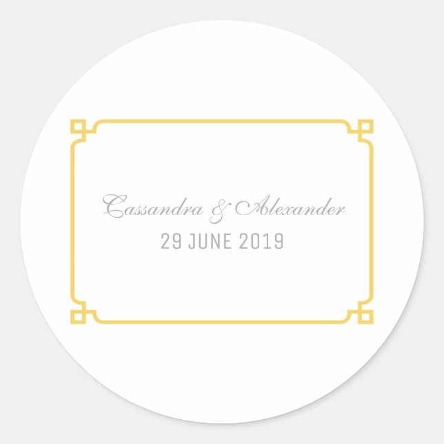 Yellow Deco Chic Wedding Classic Round Sticker (Front)