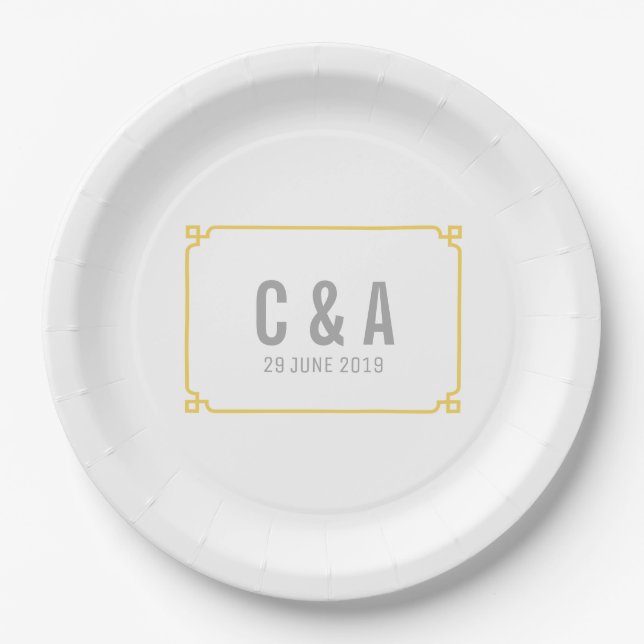 Yellow Deco Chic Wedding Paper Plates (Front)
