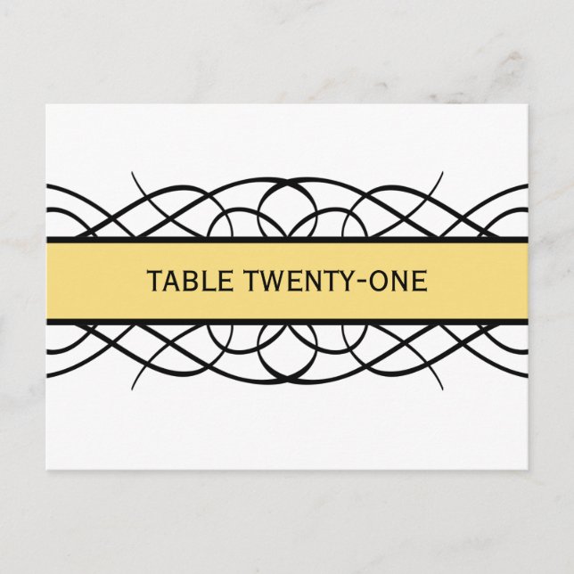 Yellow Deco Flourish Table Number Postcard (Front)