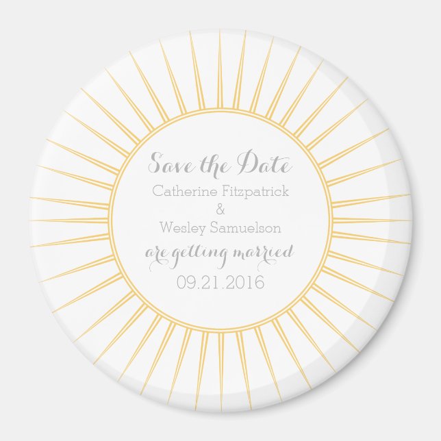 Yellow Deco Retro Save the Date Magnet (Front)