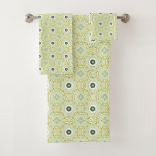 Yellow decorative geometric patterned  bath towel set