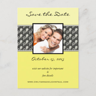 Yellow Deep Gray Paisley Save The Date Your Photos Announcement Postcard
