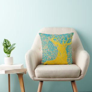 Yellow Deer on Aqua Floral Or Any Color Pillow