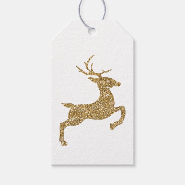 Yellow Deer Shape In Faux Glitter Look With Text Gift Tags (Front)