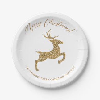 Yellow Deer Shape In Faux Glitter Look With Text Paper Plates