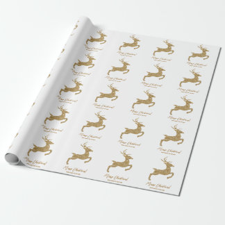 Yellow Deer Shape In Faux Glitter Look With Text Wrapping Paper