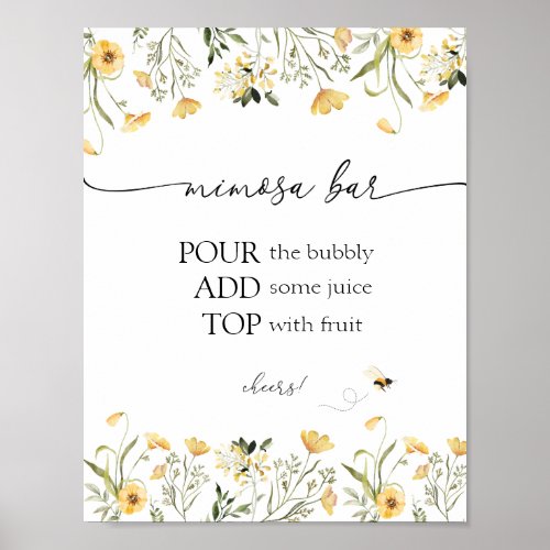 Yellow Delicate Wildflower Bee Mimosa Bar Sign
