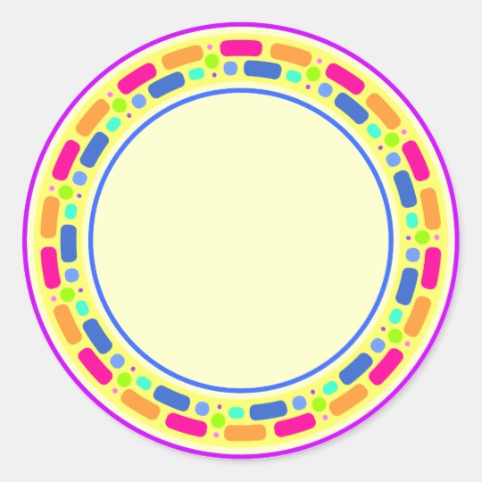 Yellow Design With Colorful Border Classic Round Sticker Zazzle Com