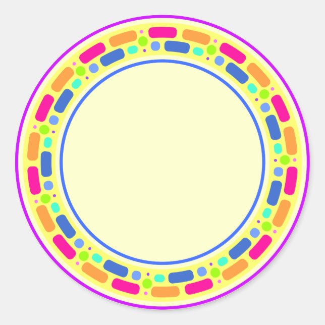 Yellow design with colorful border classic round sticker (Front)
