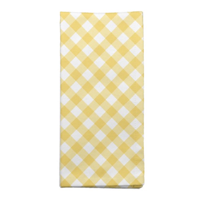 Yellow Diagonal Gingham Plaid Pattern Cloth Napkin (Folded)