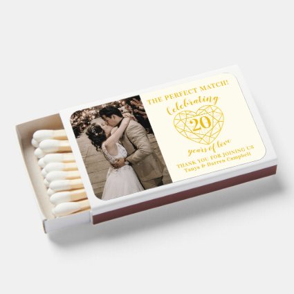 Yellow diamond 20th wedding anniversary gift favor matchboxes