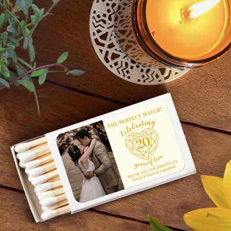 Yellow Diamond 20th Wedding Anniversary Gift Favor Matchboxes