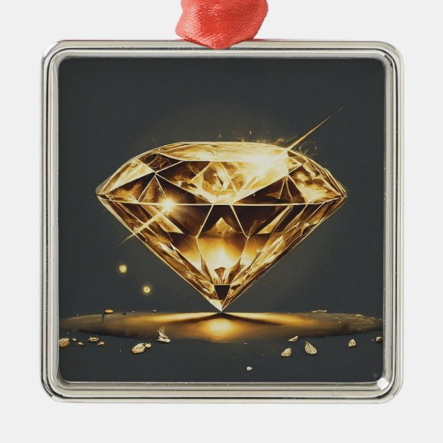 Yellow Diamond and Black  Metal Ornament (Front)