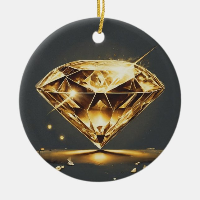 Yellow Diamond and Water Wave Design Ceramic Ornament (Front)