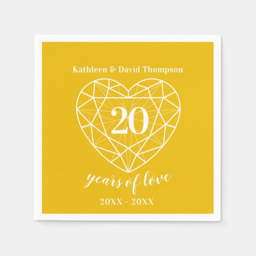 Yellow diamond anniversary 20 years love napkins