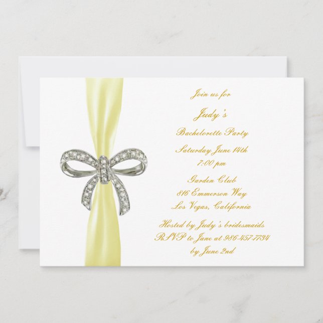 Yellow Diamond Bow Bachelorette Party Invitation (Front)
