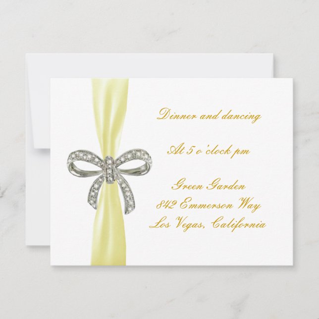 Yellow Diamond Bow Wedding Reception Card (Front)