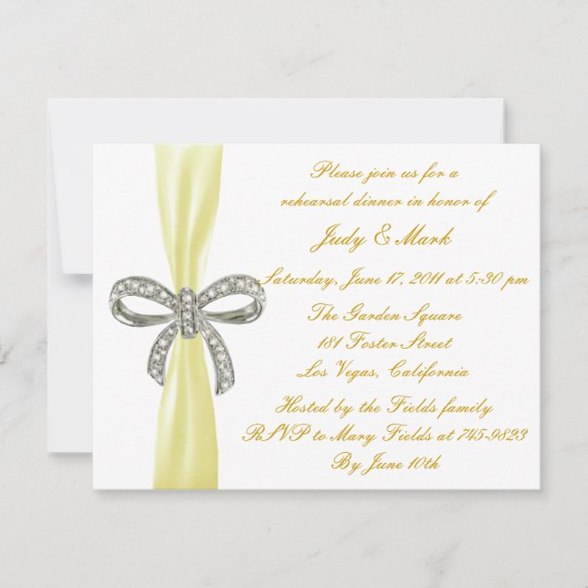 Yellow Diamond Bow Wedding Rehearsal Dinner Invite (Front)