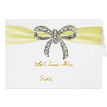 Yellow Diamond Bow Wedding Table Place Card by atteestude at Zazzle