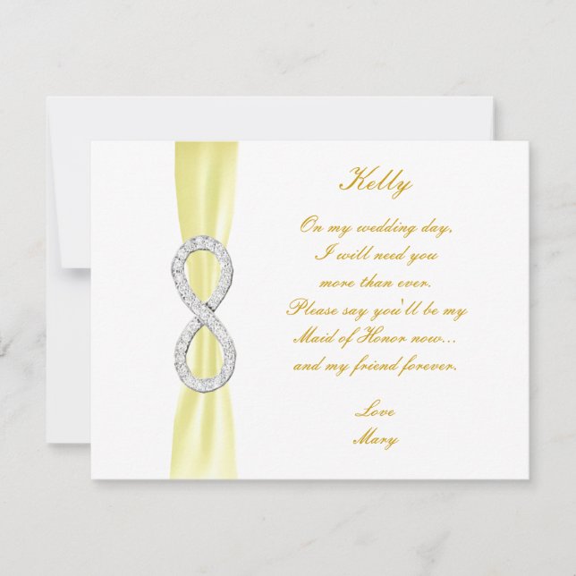 Yellow Diamond Infinity Wedding Maid Of Honor Card (Front)