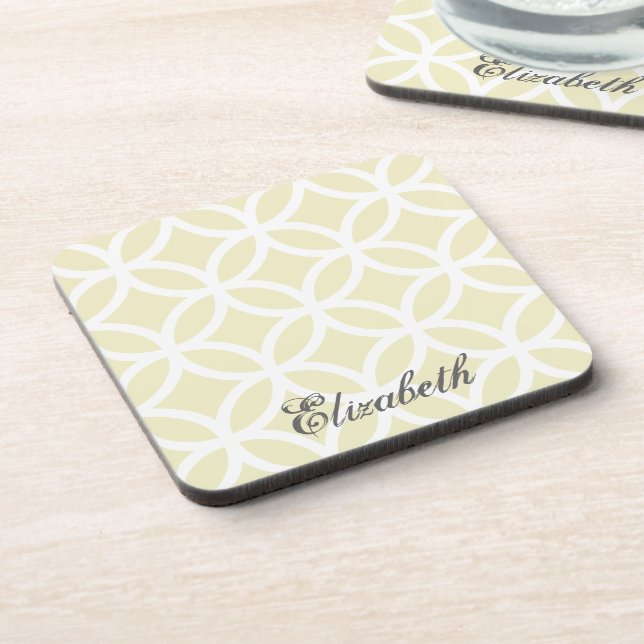 Yellow Diamond Pattern Personalized Beverage Coaster (Left Side)