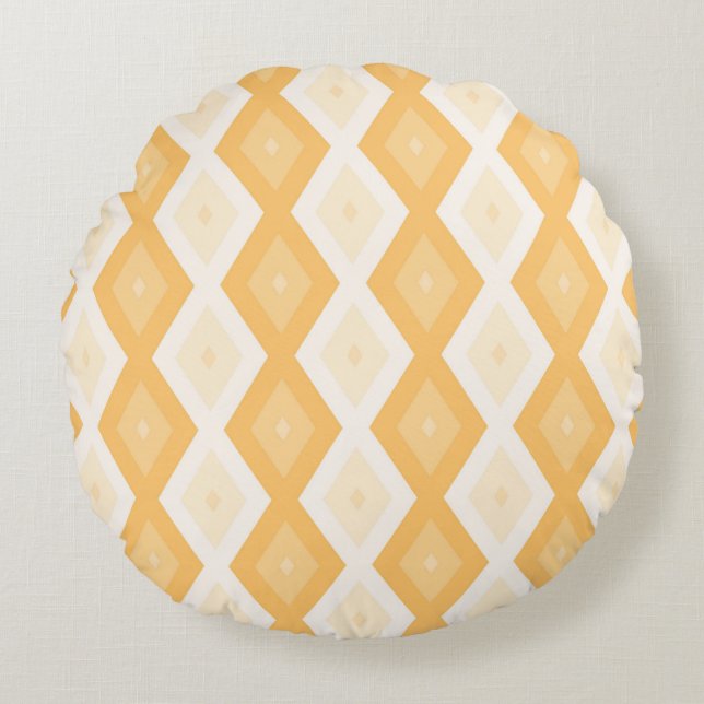 Yellow diamond pattern round pillow (Front)