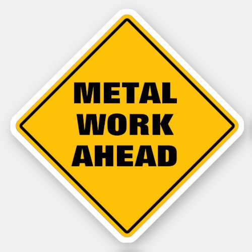 Yellow diamond road caution sign metal work ahead sticker