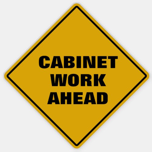 Yellow diamond road sign cabinet work ahead  sticker