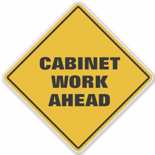 Yellow diamond road sign cabinet work ahead  sticker (Front)