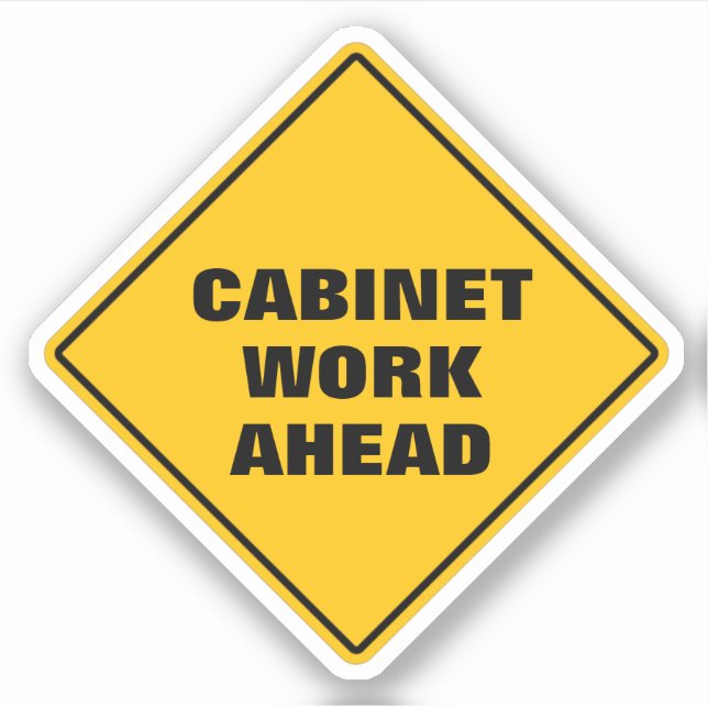 Yellow diamond road SIGN CABINET WORK ahead  Sticker (Front)