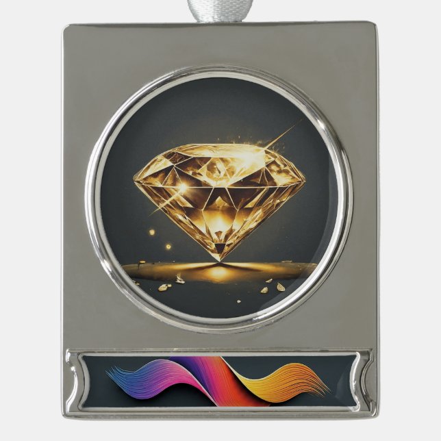 Yellow Diamond Silver Plated Banner Ornament (Front)