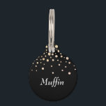 Yellow Diamonds & Name White, Black Pet ID Tag<br><div class="desc">Personalize name in white and contact info on back with yellow diamonds falling from above on black background.</div>