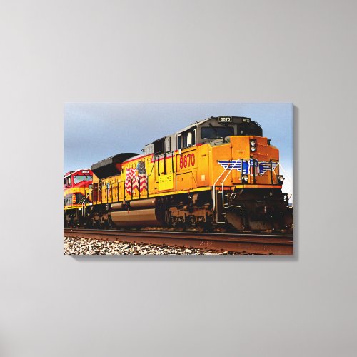 Yellow Diesel Locomotive Train 24x16 Large  Canvas Print