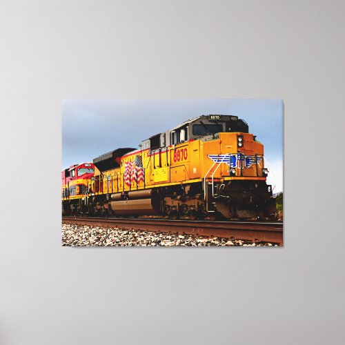 Yellow Diesel Locomotive Train 48x32 Large Canvas Print