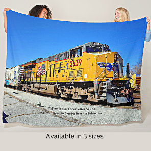 Yellow Diesel Locomotive Train - Add Name   Canvas Fleece Blanket