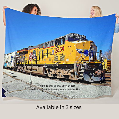 Yellow Diesel Locomotive Train _ Add Name   Canvas Fleece Blanket