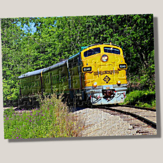 Yellow Diesel Train Engine Locomotive Railroad Jigsaw Puzzle