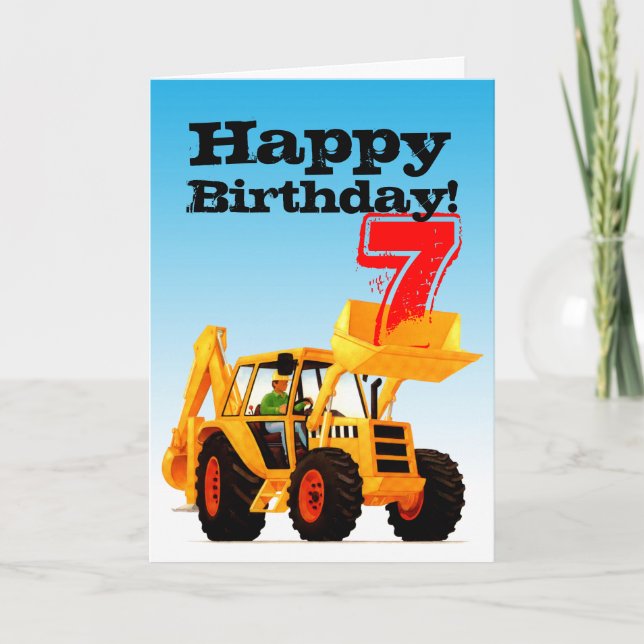 Yellow Digger 7th Birthday Card (Front)